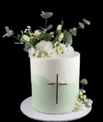 Sage & White Communion Cake